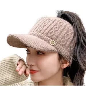 Stylish Rose Knit Ponytail Cap Sweater hat